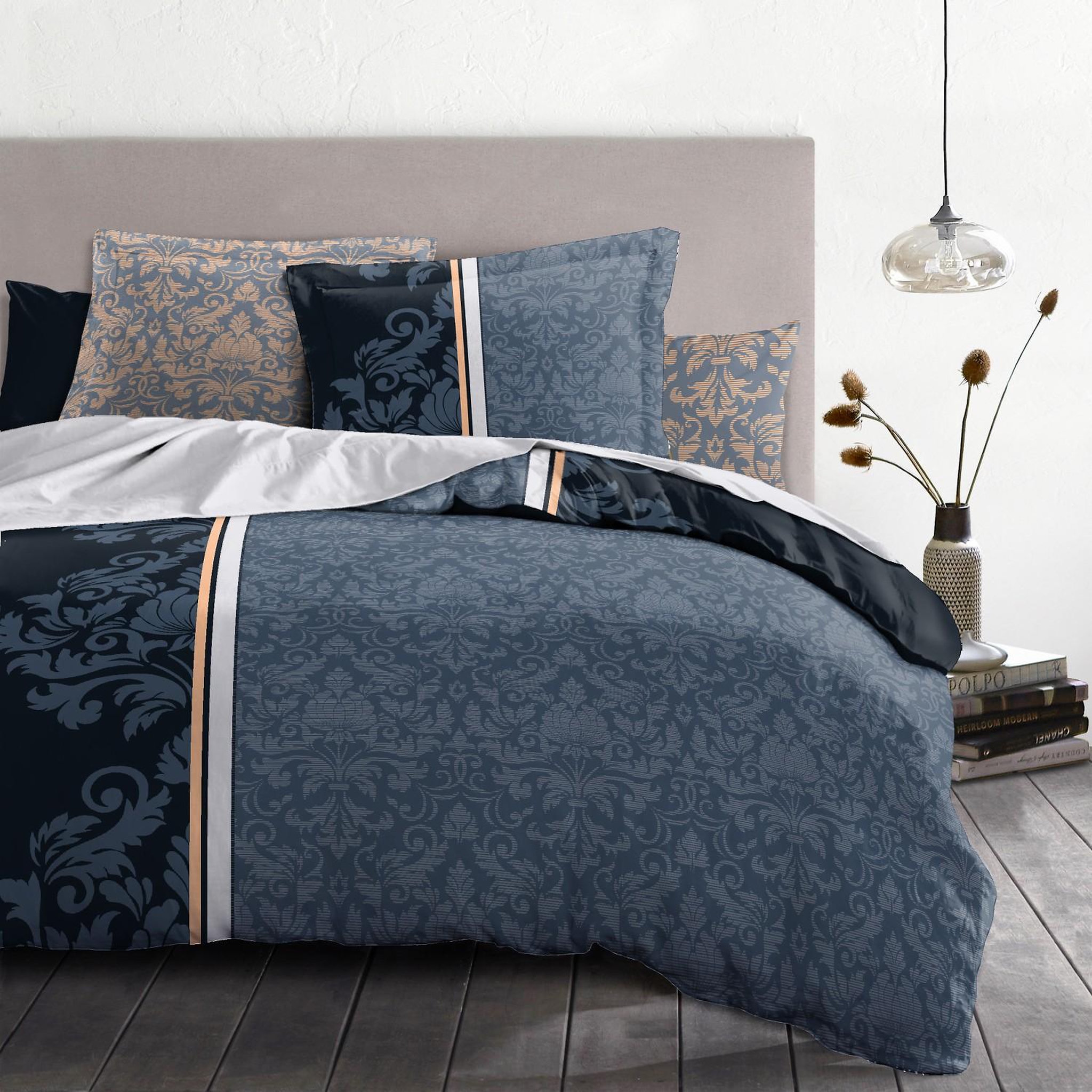 ATELIER DU COTON Parure housse de couette 100% coton 57fils arabesque. Coloris disponibles : Multicolore