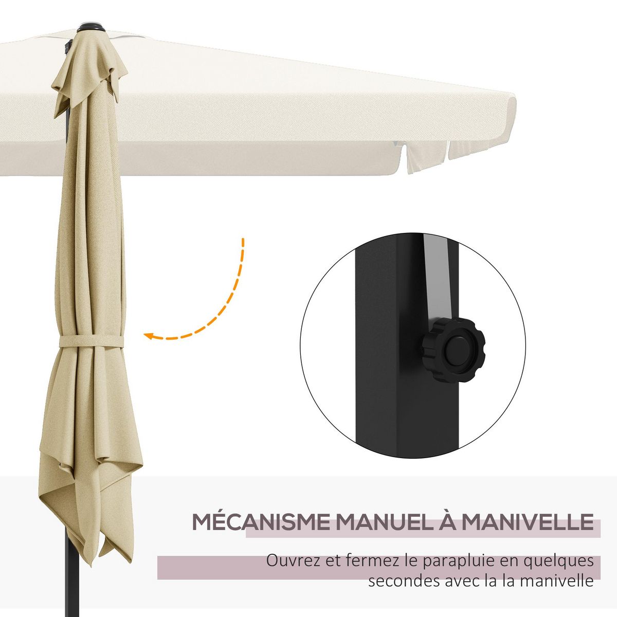 OUTSUNNY Parasol déporté carré inclinable manivelle avec piètement croix alu beige