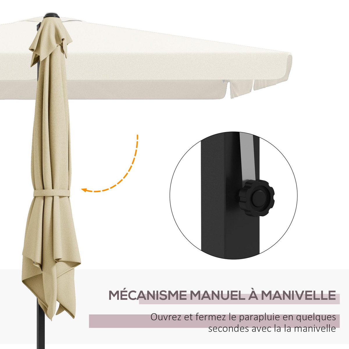 OUTSUNNY Parasol déporté carré inclinable manivelle avec piètement croix alu beige