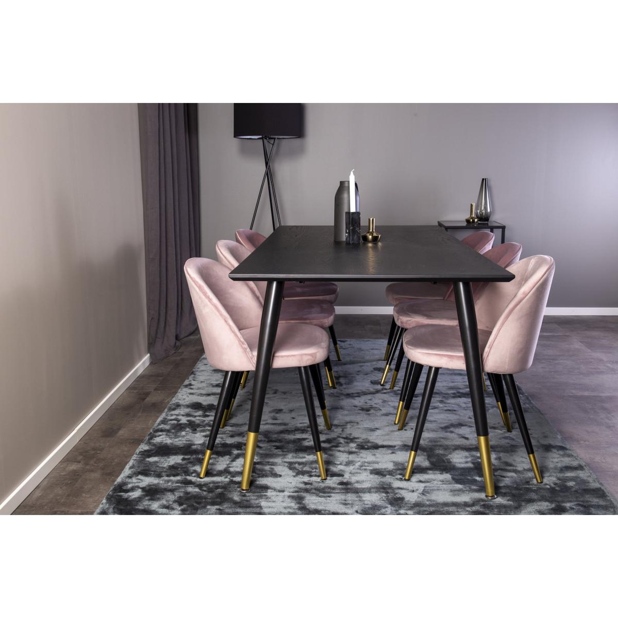 Voir la diapositive 5 : Paris Prix Ensemble table à manger & 6 chaises  dipp & velvet  180cm noir & rose