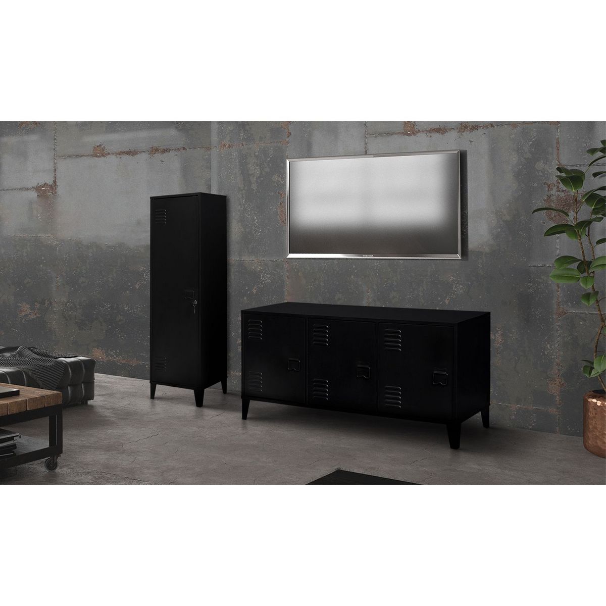 Meuble TV métal 3 portes L160 cm JAMES