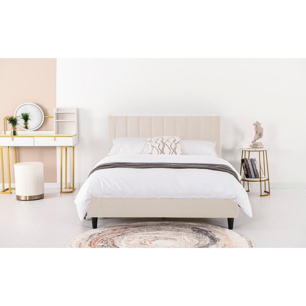 CONCEPT USINE Lit 140x190 cm en velours beige CAMBRIDGE