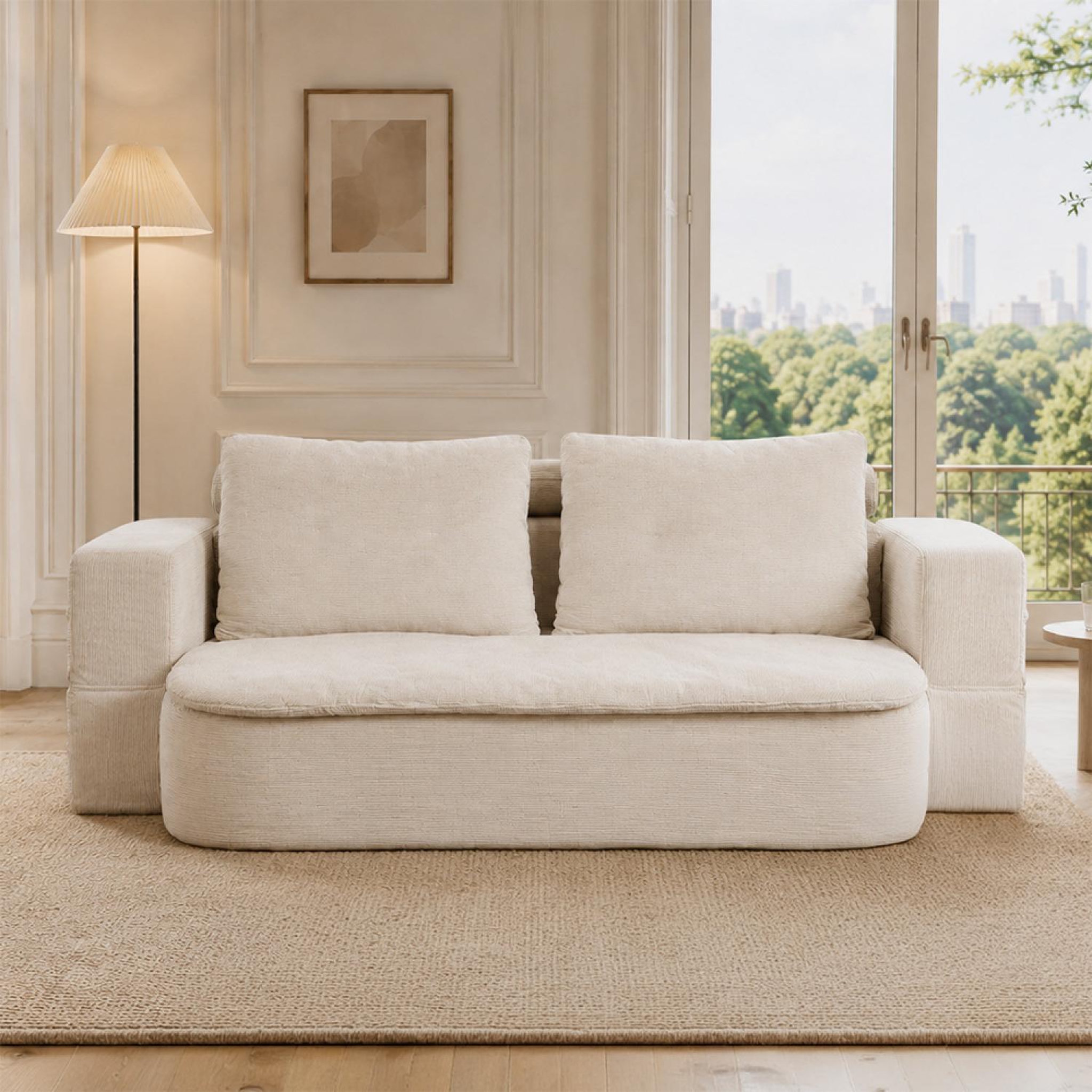 Voir la diapositive 5 : CONCEPT USINE Canapé compressé convertible + couette en velours côtelé beige watford