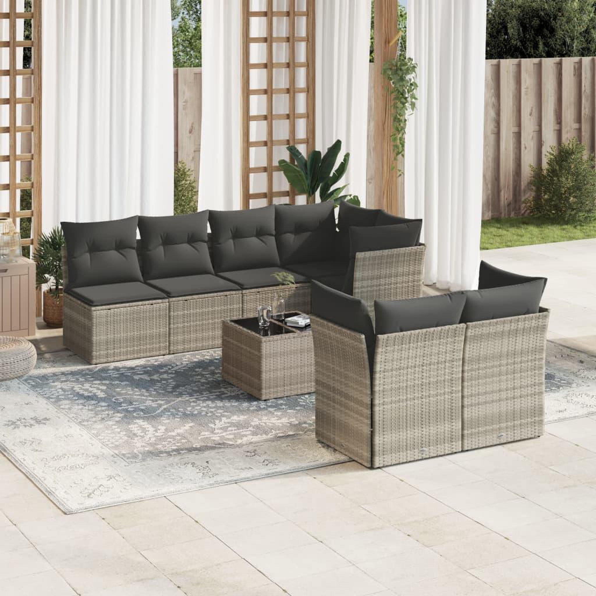 VIDAXL Salon de jardin 8 pcs avec coussins gris clair resine tressee