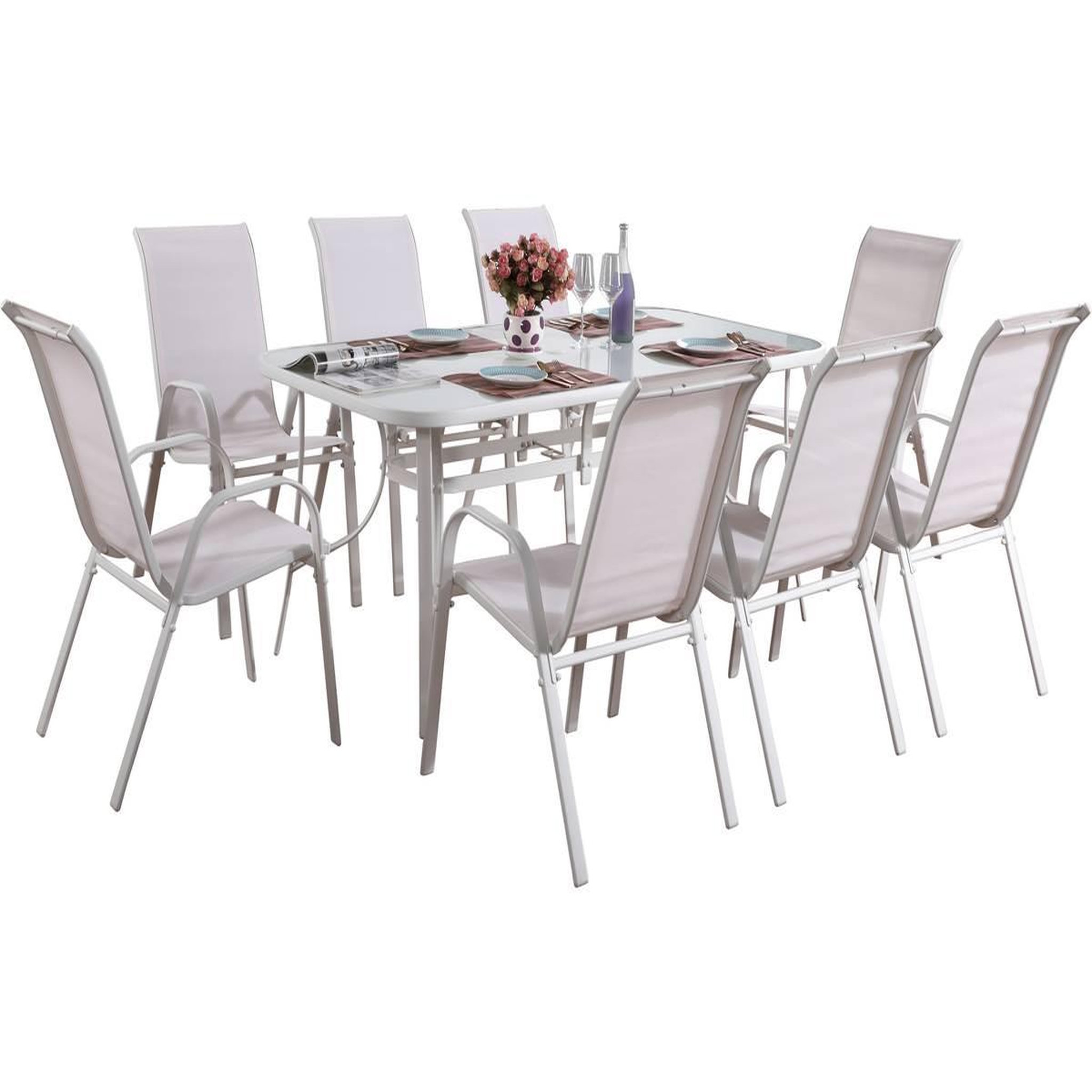 Habitat et Jardin Table et chaises de jardin en textilène  cordoba xl 180 - phoenix - 8 places - ecru