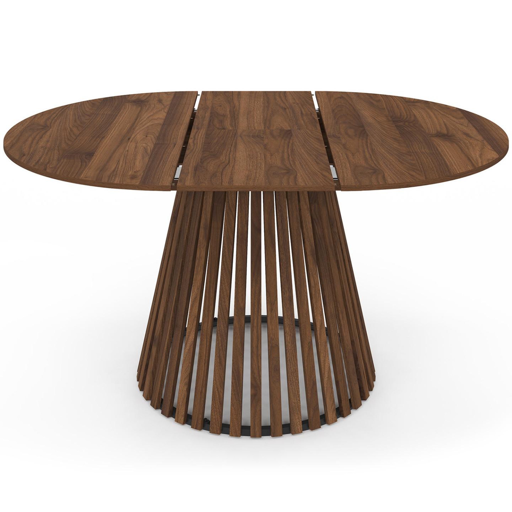 Voir la diapositive 3 : ID MARKET Table à manger extensible ronde carmen 4-8 personnes pied noyer en lattes et plateau noyer 110-150 cm