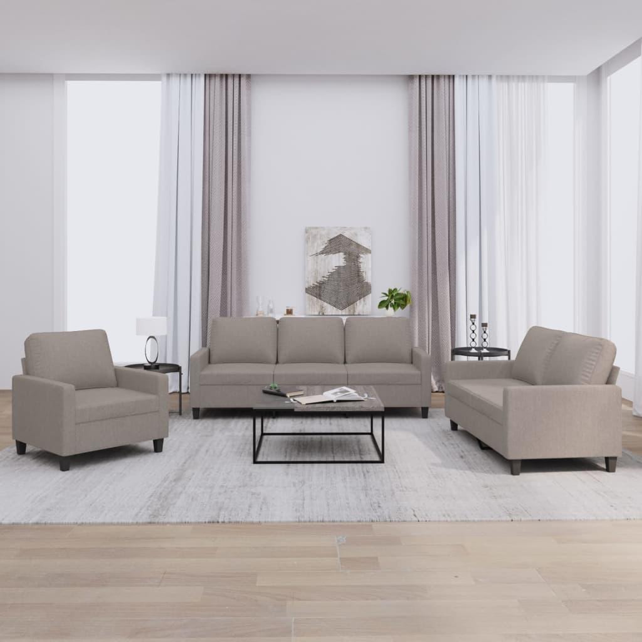 VIDAXL Ensemble de canapes 3 pcs avec coussins Taupe Tissu