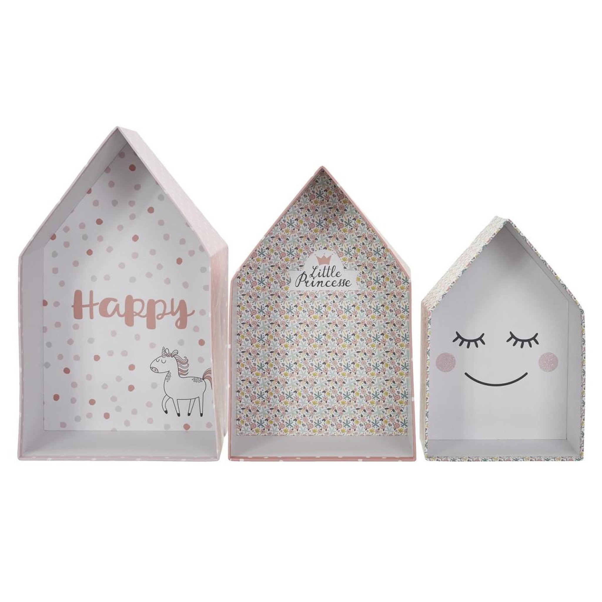 HOME DECO KIDS Lot de 3 boîtes gigognes  maison fille  32cm rose
