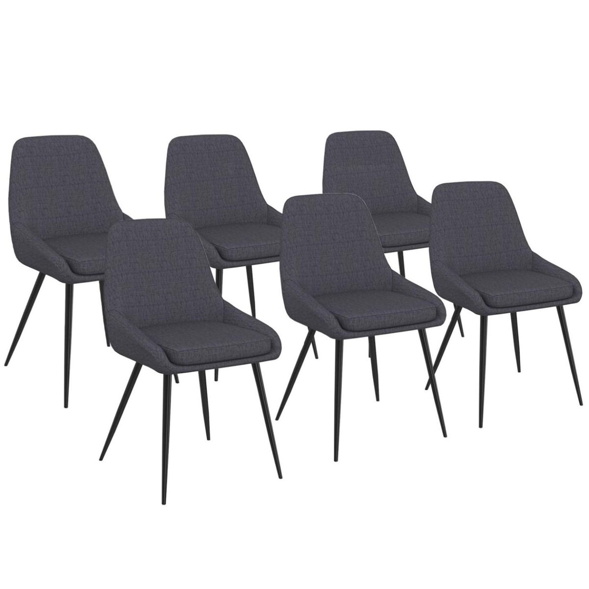 ID MARKET Lot de 6 chaises THALYA en tissu gris avec accoudoirs