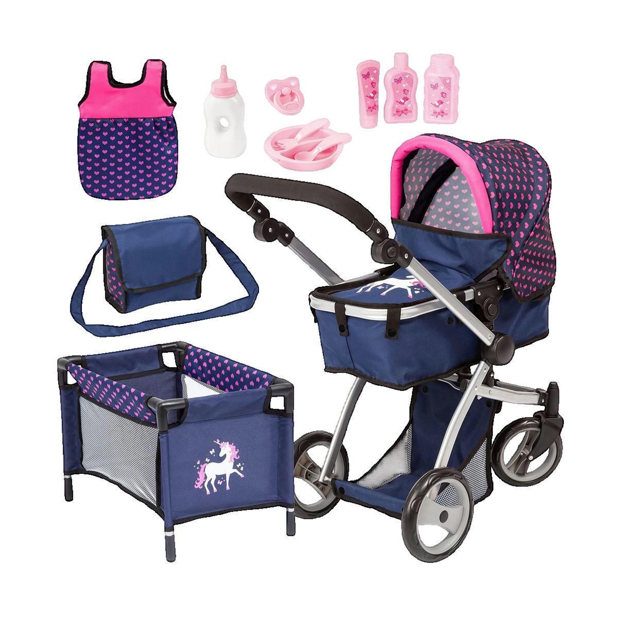 BAYER Set d'accessoires pour poupées Bayer poussette Combi rose