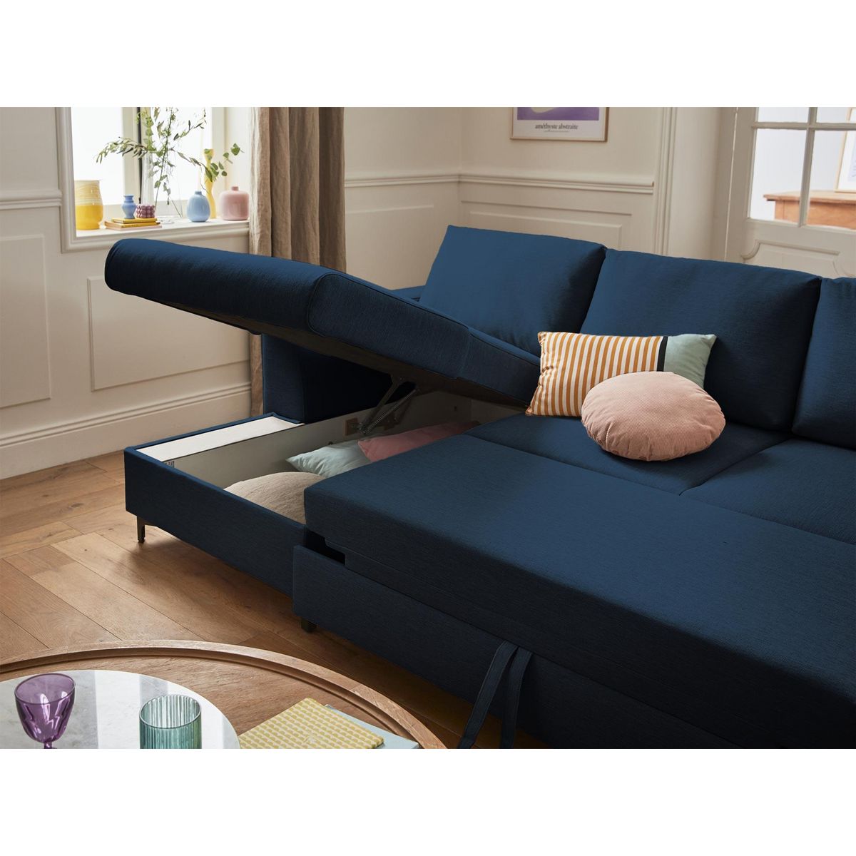 LISA DESIGN Tala - canapé panoramique en u - 7 places - convertible avec coffre - en tissu