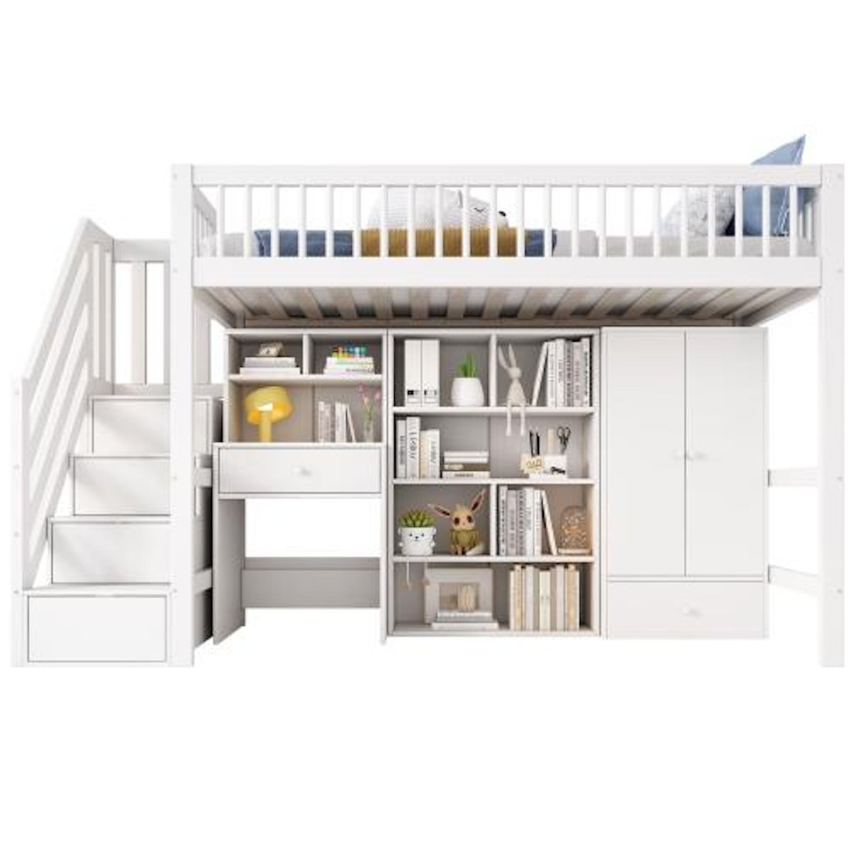 MERAX Lit combiné enfant 90x200 cm coloris blanc bois massif