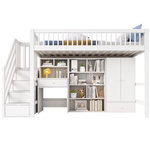 MERAX Lit combiné enfant 90x200 cm coloris blanc bois massif