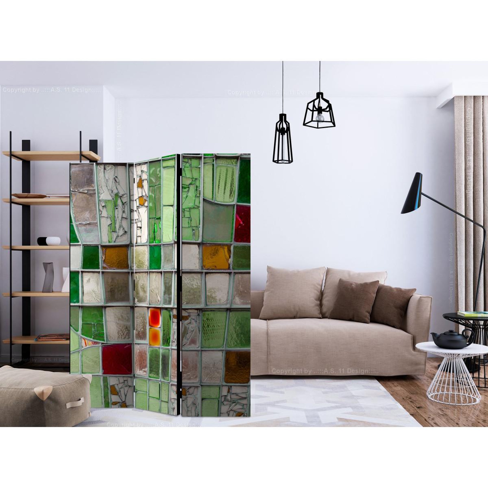 Voir la diapositive 2 : Paris Prix Paravent 3 volets  emerald stained glass  135x172cm
