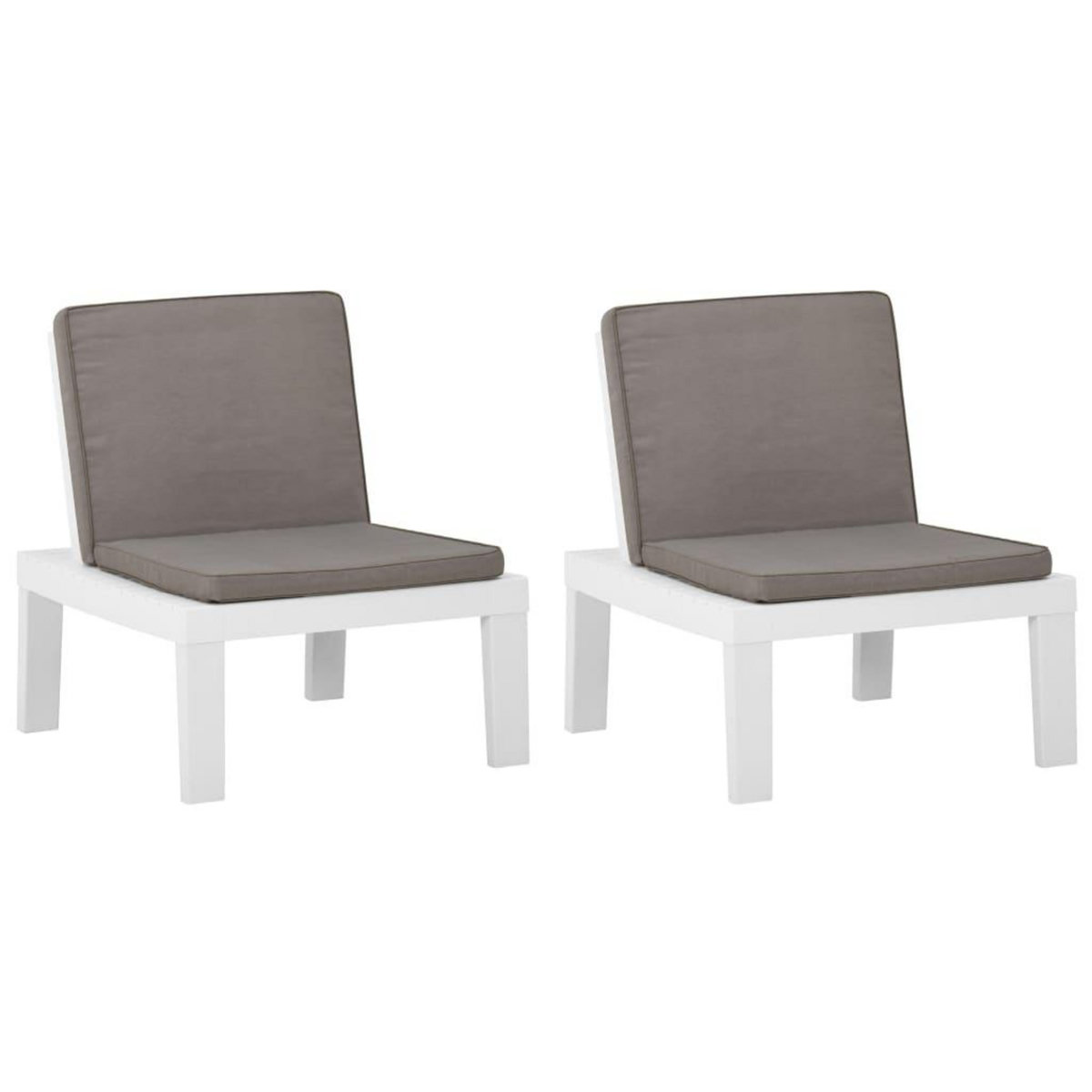 VIDAXL Chaises de salon de jardin et coussins lot de 2 Plastique Blanc