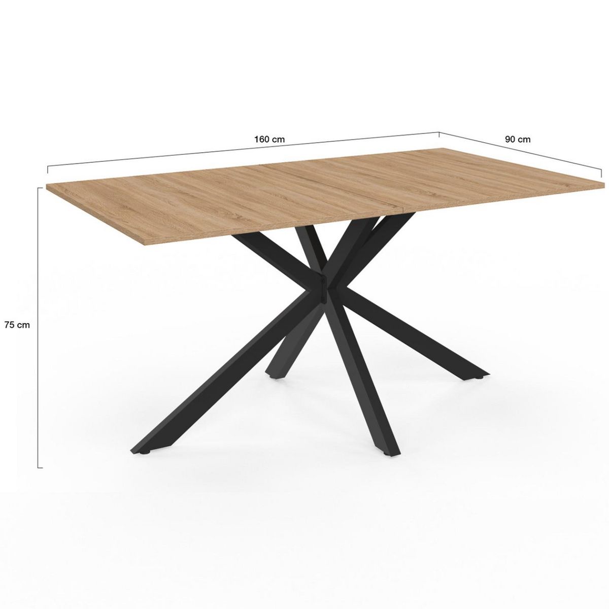 ID MARKET Table à manger rectangle ALIX 8 personnes pied araignée bois et noir 160 cm