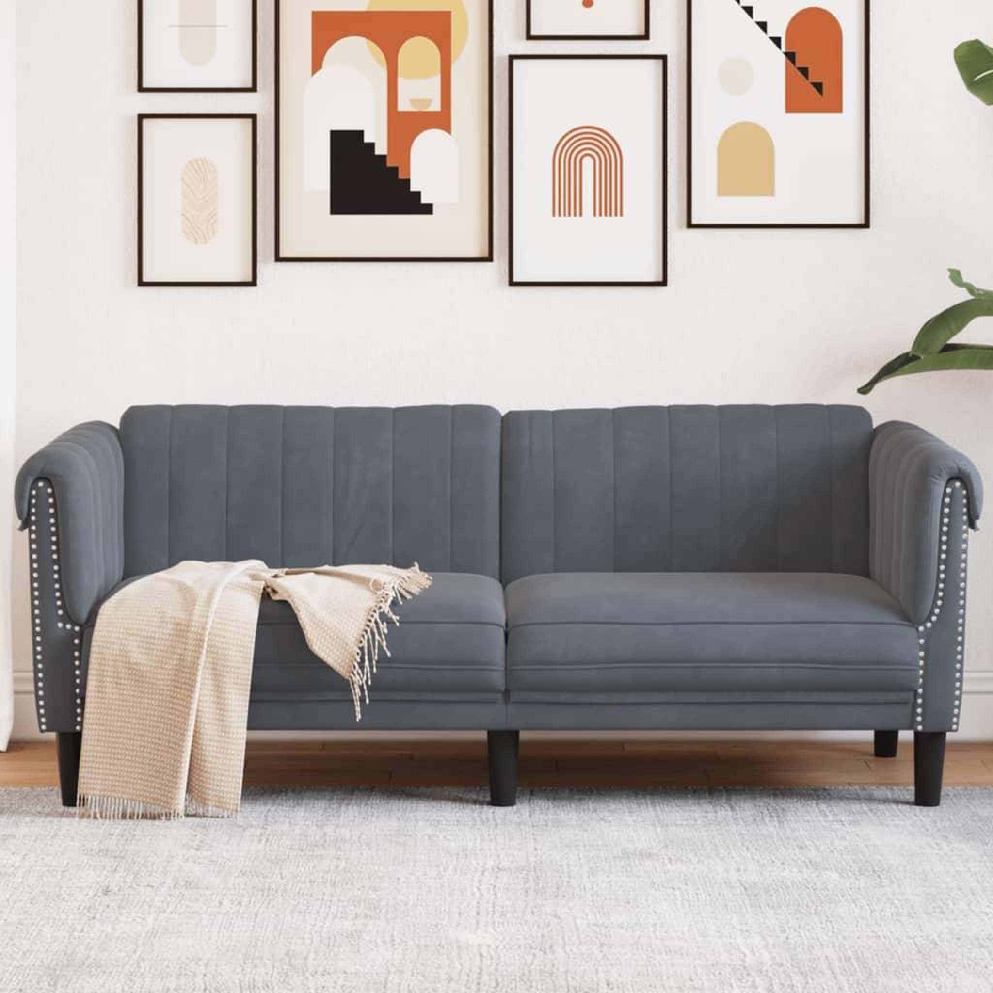 VIDAXL Canape a 2 places gris fonce velours
