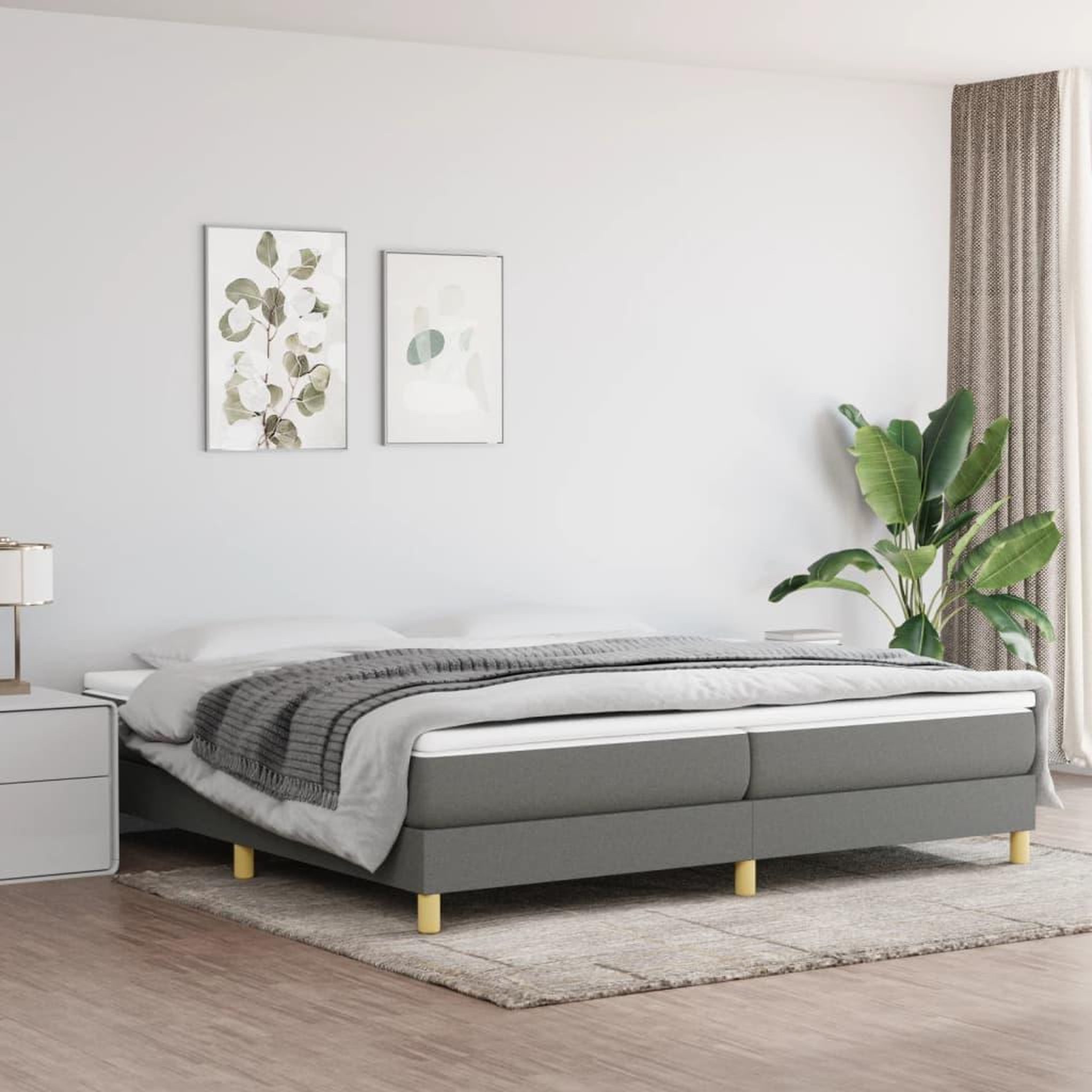 Voir la diapositive 1 : VIDAXL Sommier a lattes de lit avec matelas Gris fonce 200x200cm Tissu