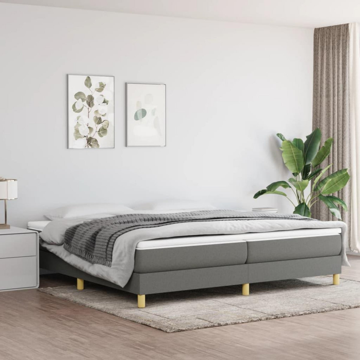 VIDAXL Sommier a lattes de lit avec matelas Gris fonce 200x200cm Tissu