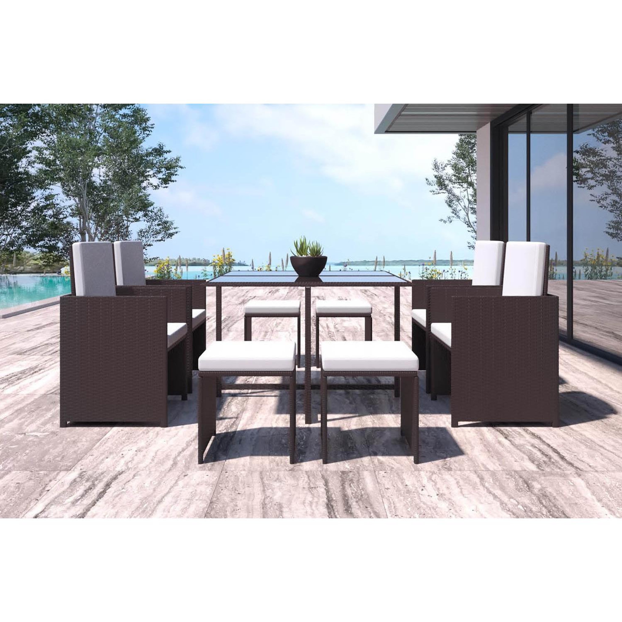 Voir la diapositive 3 : CONCEPT USINE Salon de jardin encastrable marron-blanc 8 places florida