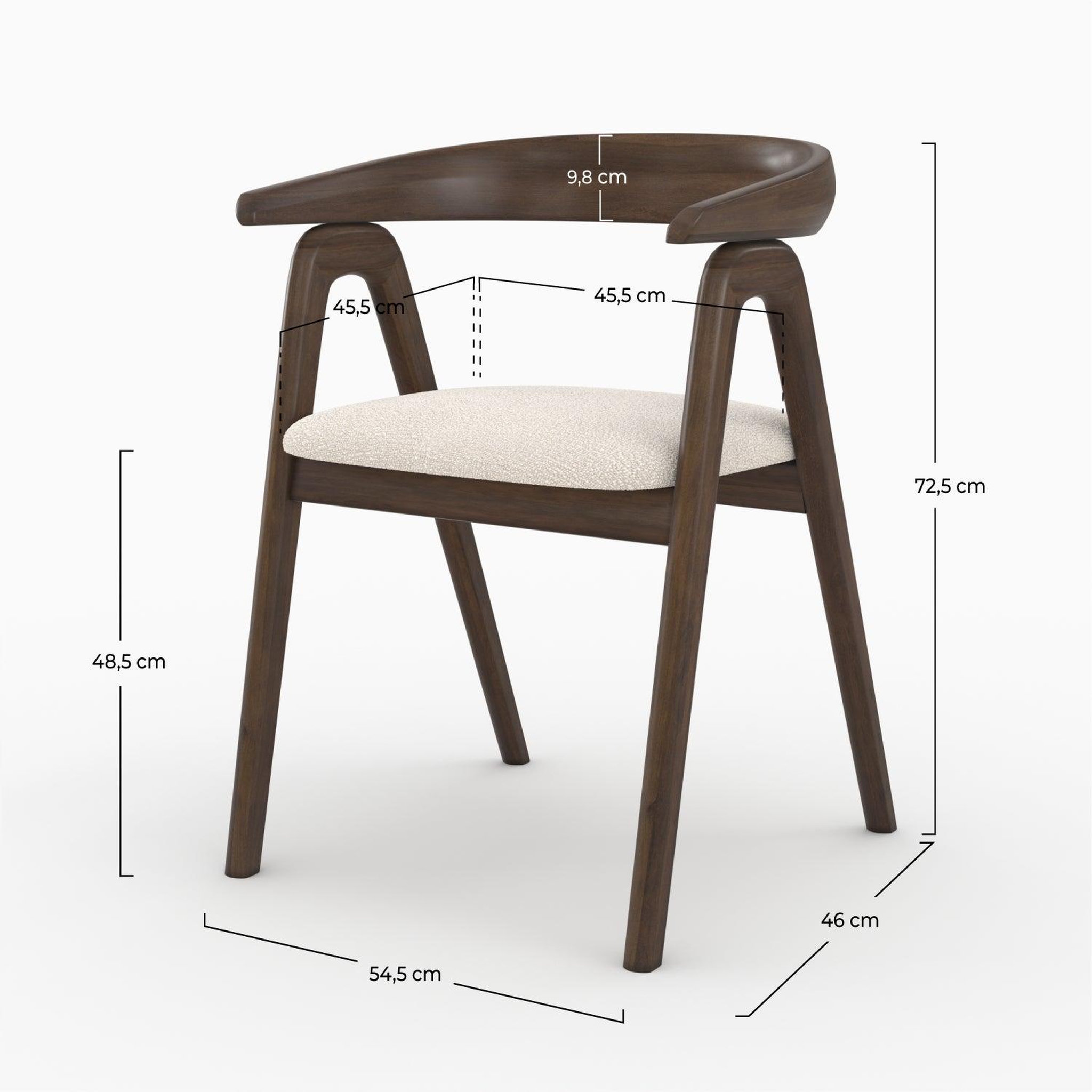 Voir la diapositive 4 : MAISON PAVANE Chaise en bois d'hévéa foncé et tissu bouclé crème-Hawa