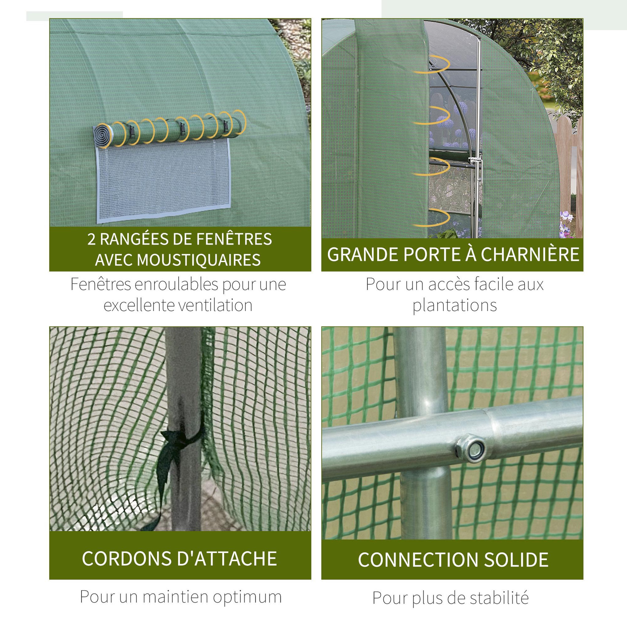 Voir la diapositive 6 : OUTSUNNY Serre de jardin tunnel 6 m² acier galvanisé renforcé diamètre 2,5 cm + pe haute densité fenêtres porte vert