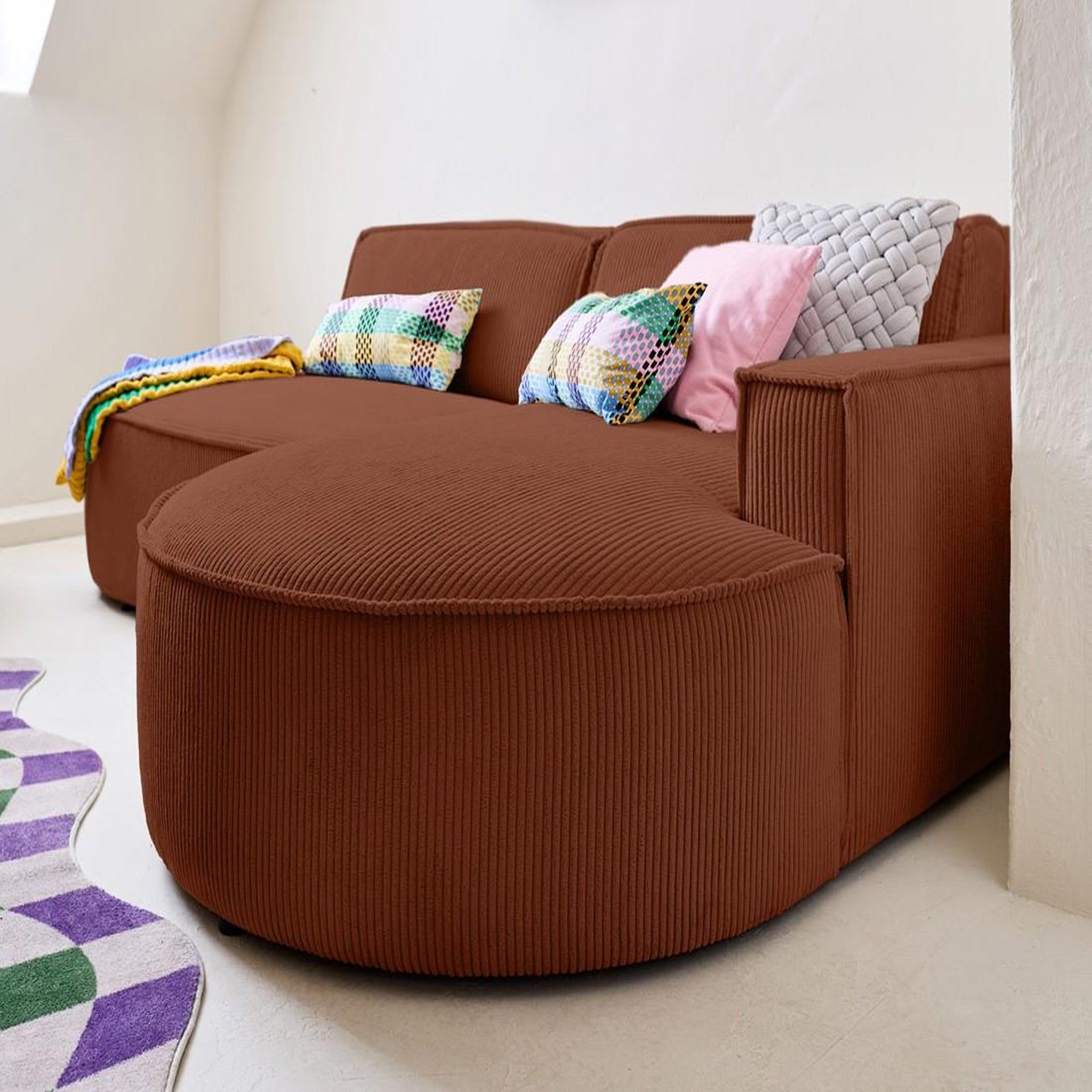 Voir la diapositive 3 : LISA DESIGN Spiaggia - canapé d'angle droit - forme arrondie - 4 places - en velours côtelé