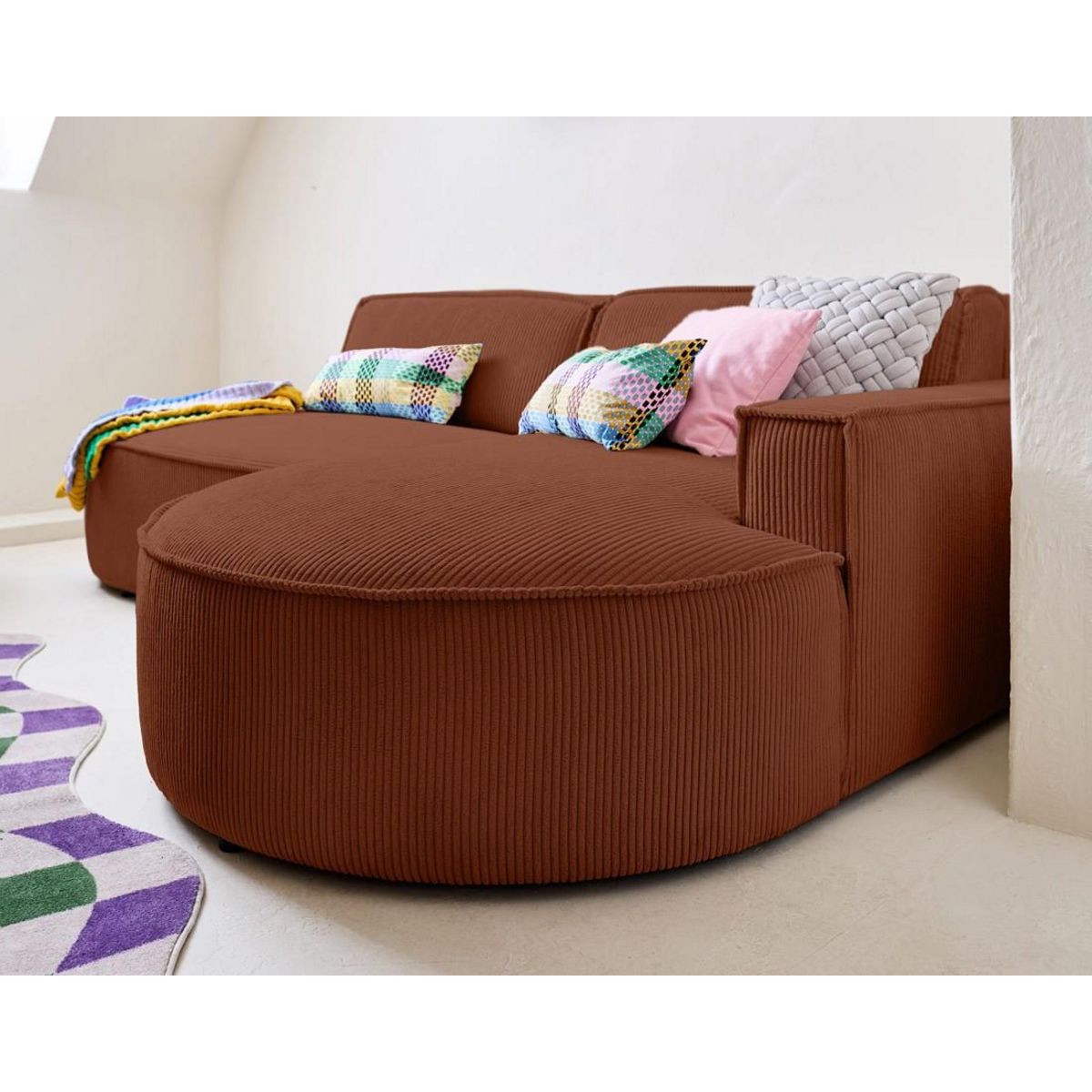 LISA DESIGN Spiaggia - canapé d'angle droit - forme arrondie - 4 places - en velours côtelé