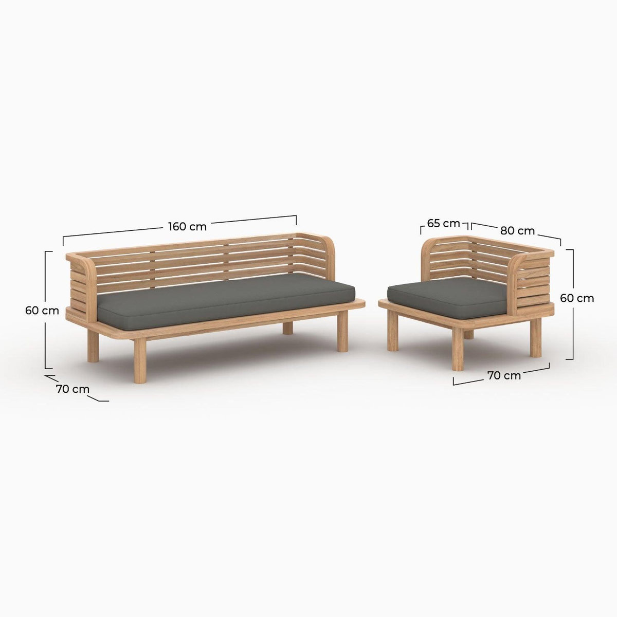 Rendez vous déco Canapé et fauteuil de jardin 3 places en teck massif, tissu gris-Kilda