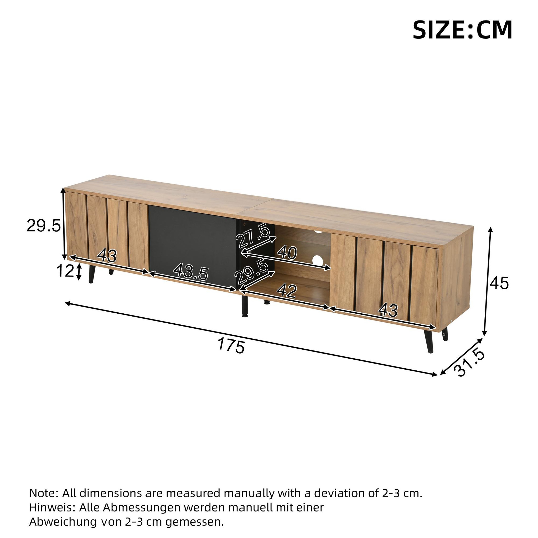Voir la diapositive 3 : MERAX Meuble tv naturel+noir 175 cm panneau de particules