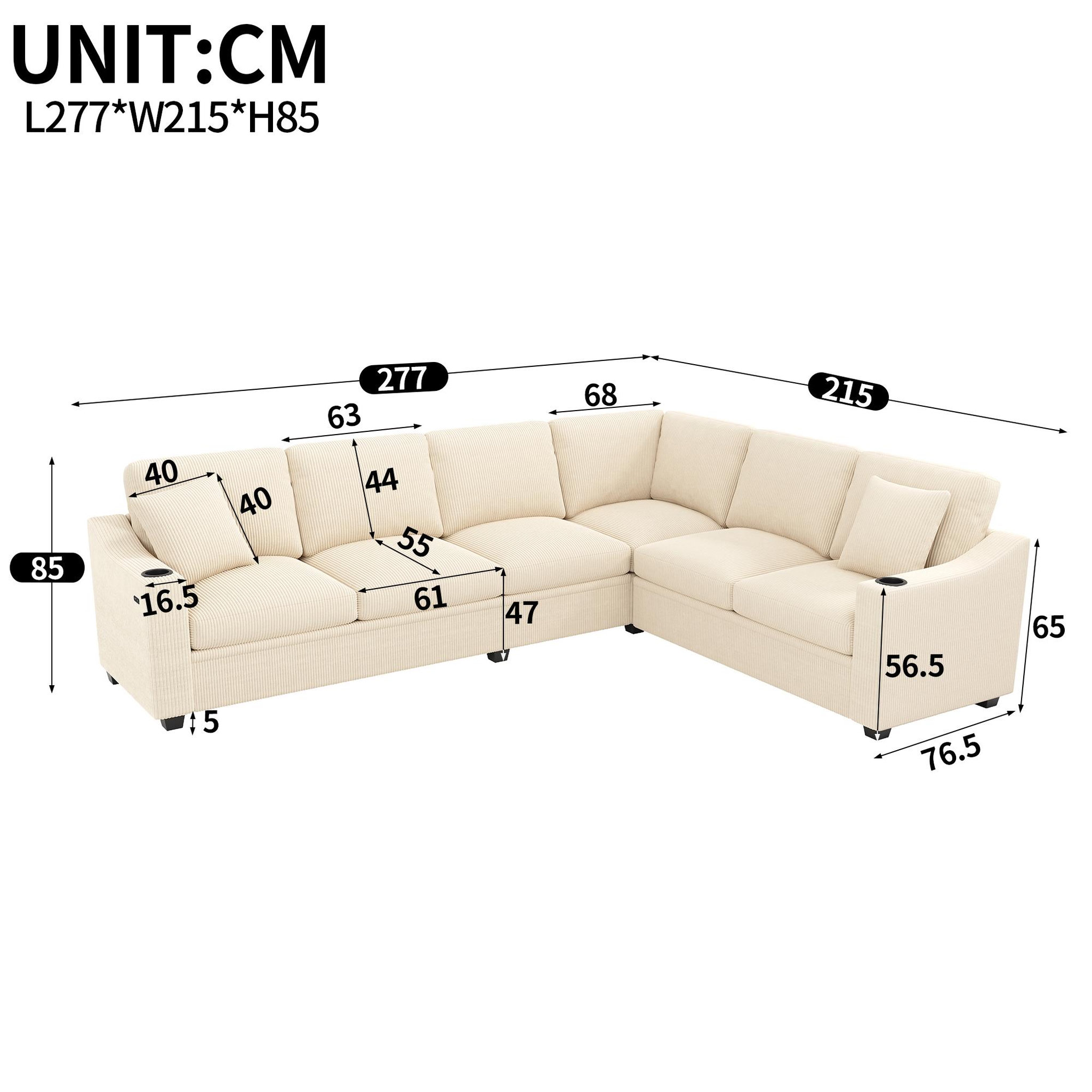 Voir la diapositive 3 : MERAX Canapé d'angle modulable 6 places avec usb type-c porte-gobelets tissu côtelé