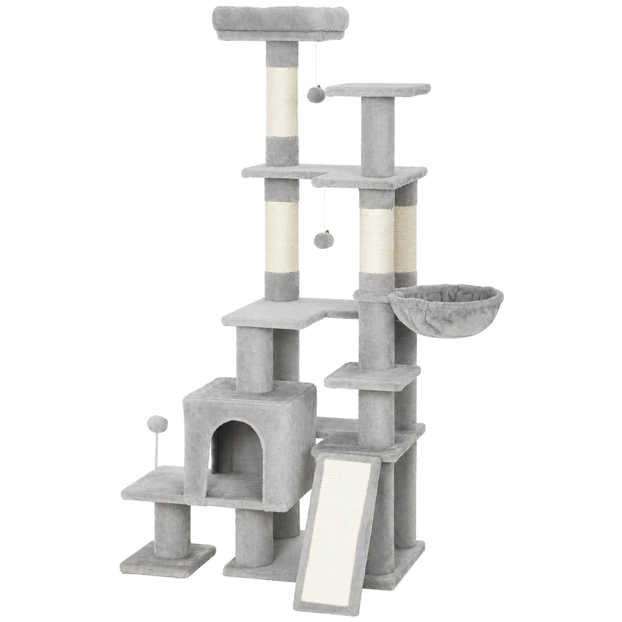 PAWHUT Arbre à chat 5 niv. H.152 cm multi-équipé gris clair