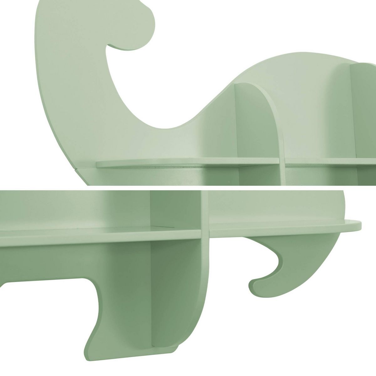SWEEEK Etagère murale dinosaure 5 espaces de rangement vert - L 108 x P 16.5 x H 78.5 cm - Brachi