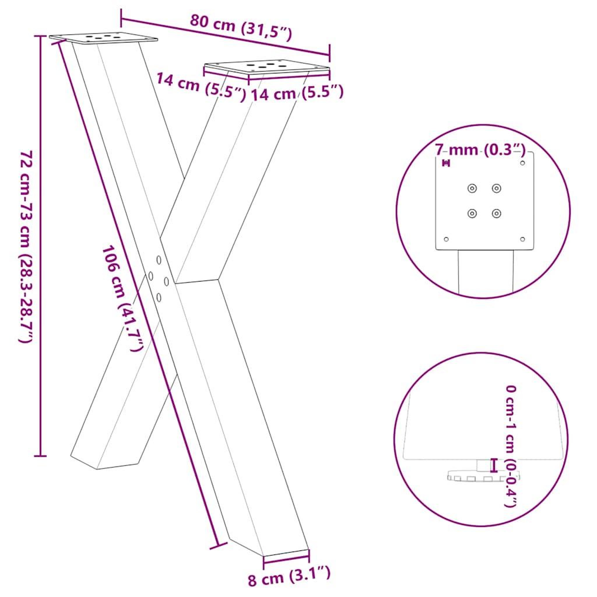 Voir la diapositive 6 : VIDAXL Pieds de table a manger forme de X 2 pcs 80x(72-73) cm acier