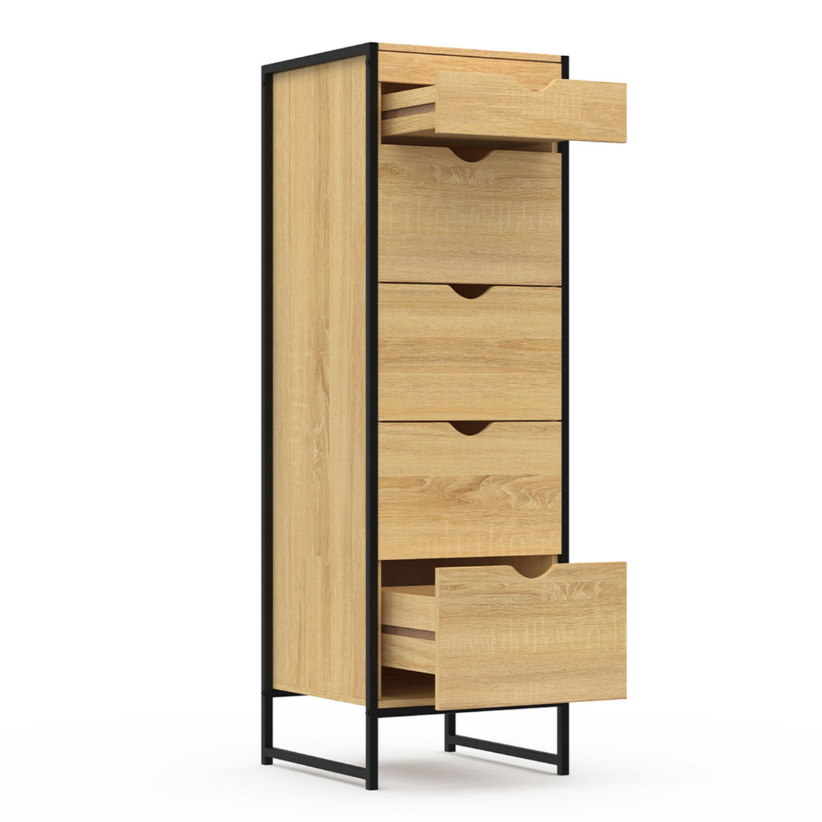 ID MARKET Chiffonnier 5 tiroirs DETROIT 40 cm avec miroir meuble d'entrée design industriel