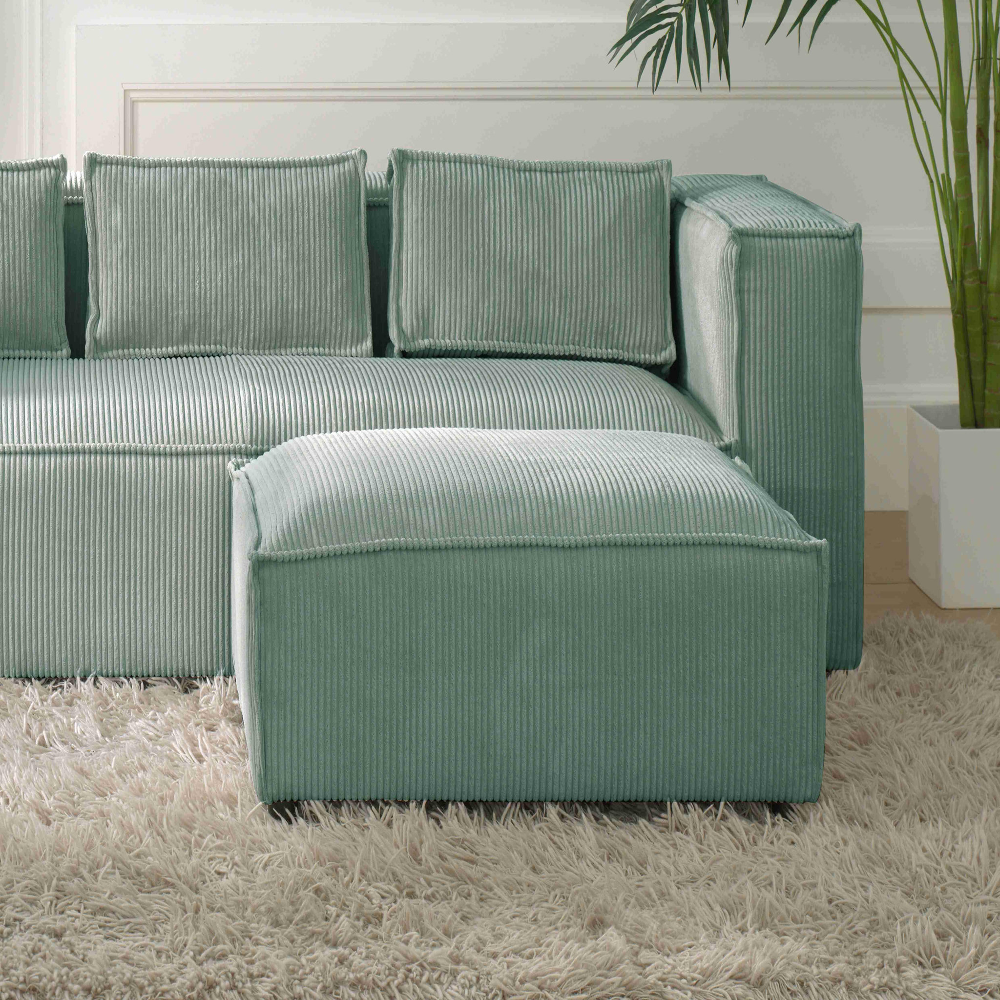 Voir la diapositive 2 : BEST MOBILIER Stella - pouf en velours côtelé - style contemporain