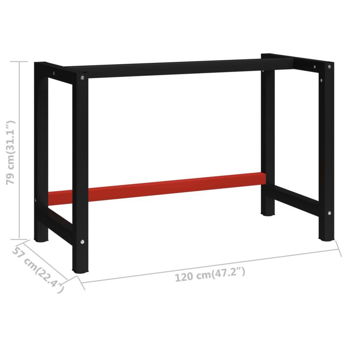 VIDAXL Cadre de banc de travail Metal 120x57x79 cm Noir et rouge