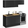 Voir la diapositive 1 : ID MARKET Cuisine complète 180 cm SUBTIL avec plan de travail 5 éléments noir et plateaux bois