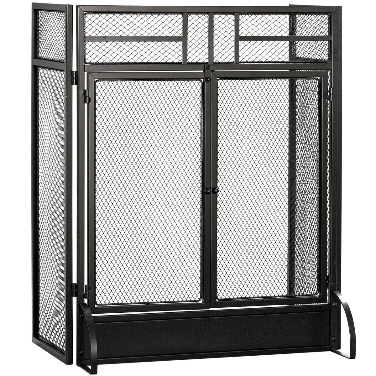 HOMCOM Pare-feu large pour cheminée ou poêle - pare-étincelles - 3 volets pliables et double porte - métal noir