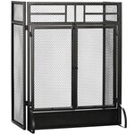 HOMCOM Pare-feu large pour cheminée ou poêle - pare-étincelles - 3 volets pliables et double porte - métal noir