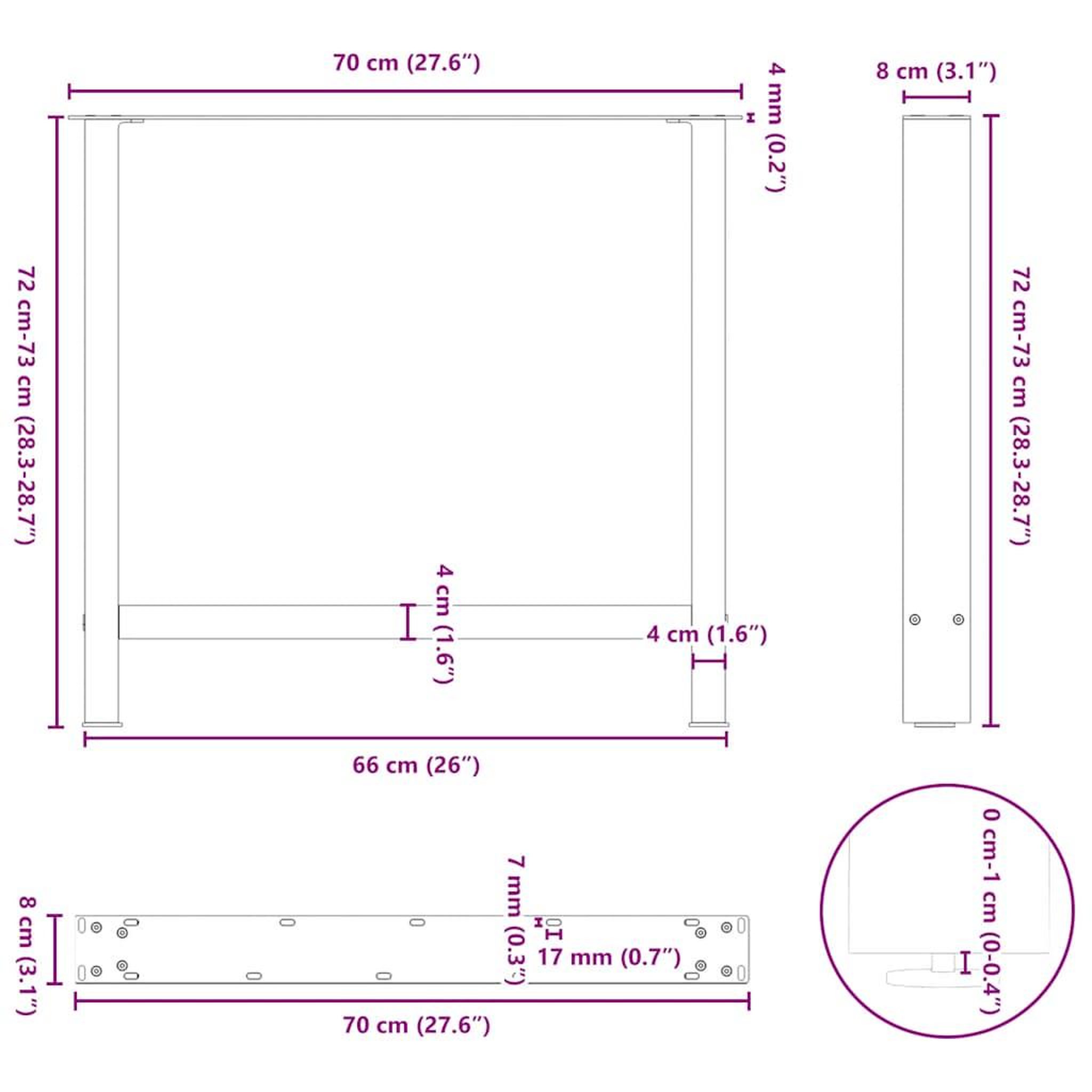 Voir la diapositive 6 : VIDAXL Pieds de table basse anthracite 2 pcs 70x(72-73) cm acier