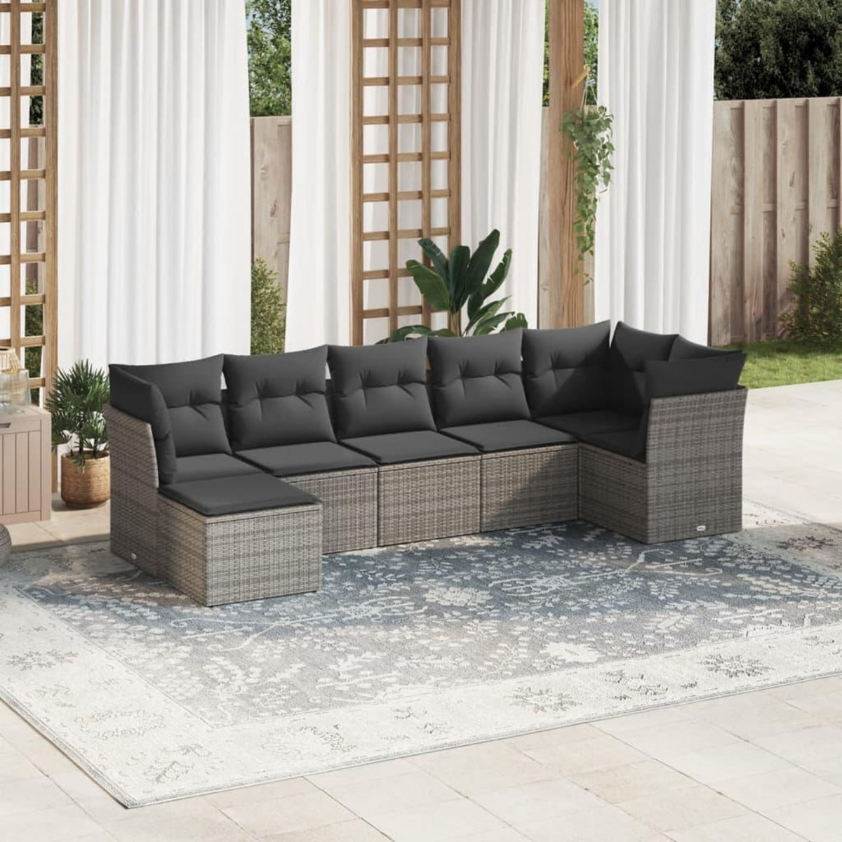 VIDAXL Salon de jardin avec coussins 7 pcs gris resine tressee