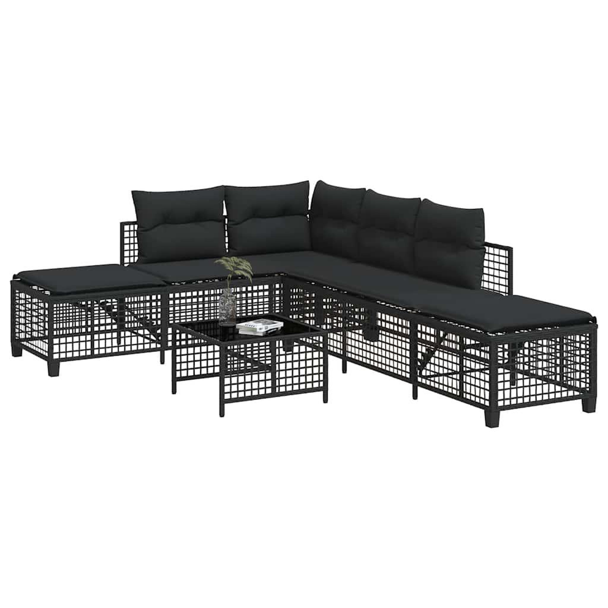 VIDAXL Salon de jardin d'angle 3 pcs avec coussins noir resine tressee