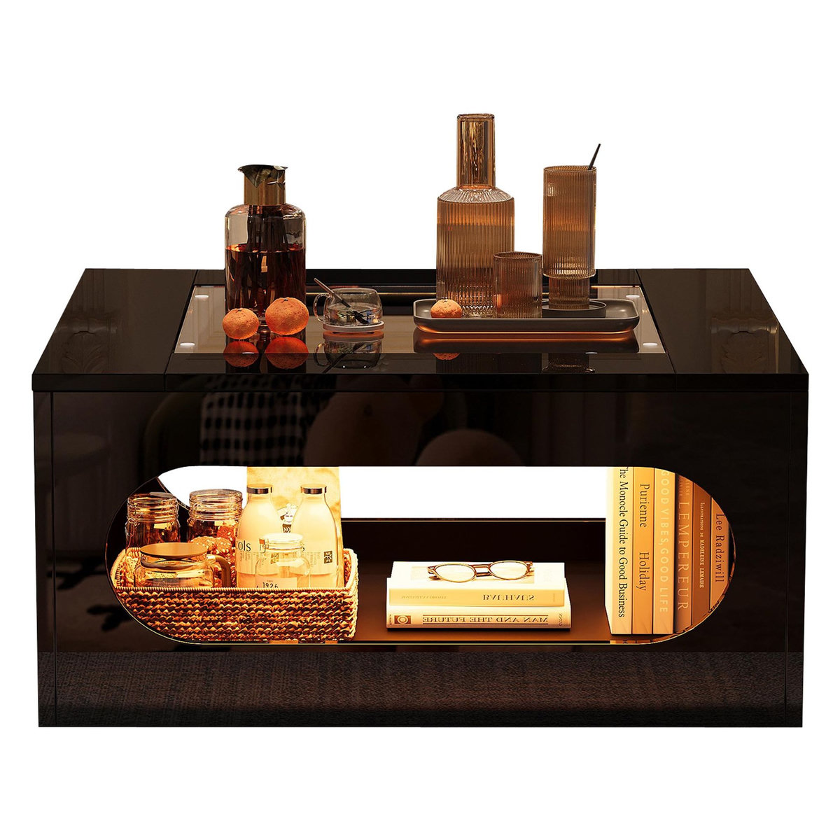 MERAX Table basse carrée noir - 70x70 cm led mdf