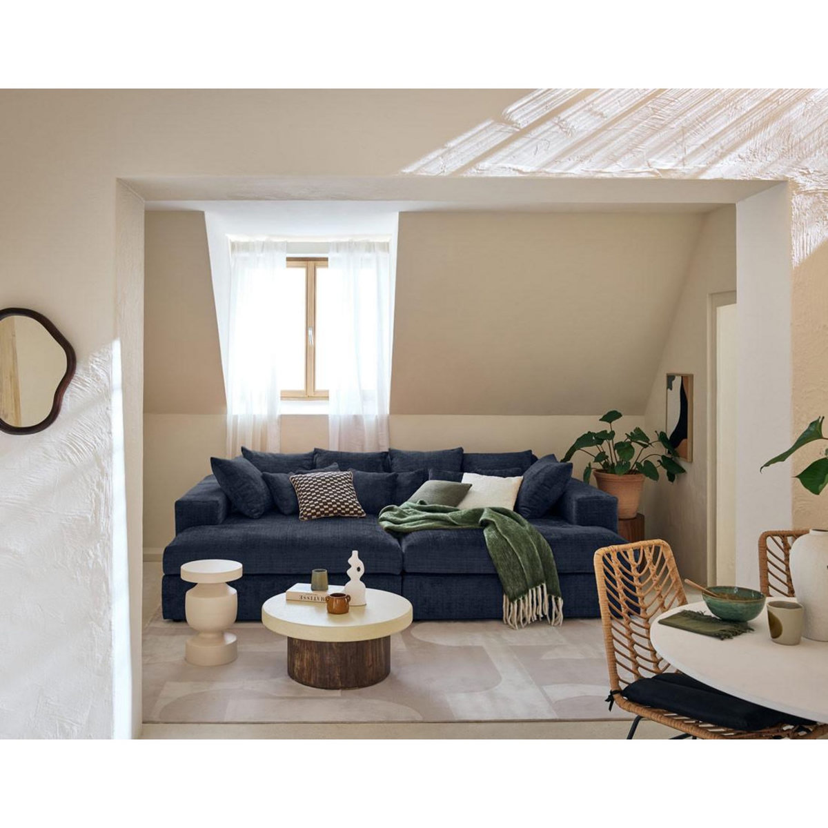 LISA DESIGN Collins - canapé droit 4 places avec double méridienne - assise profonde - en velours texturé