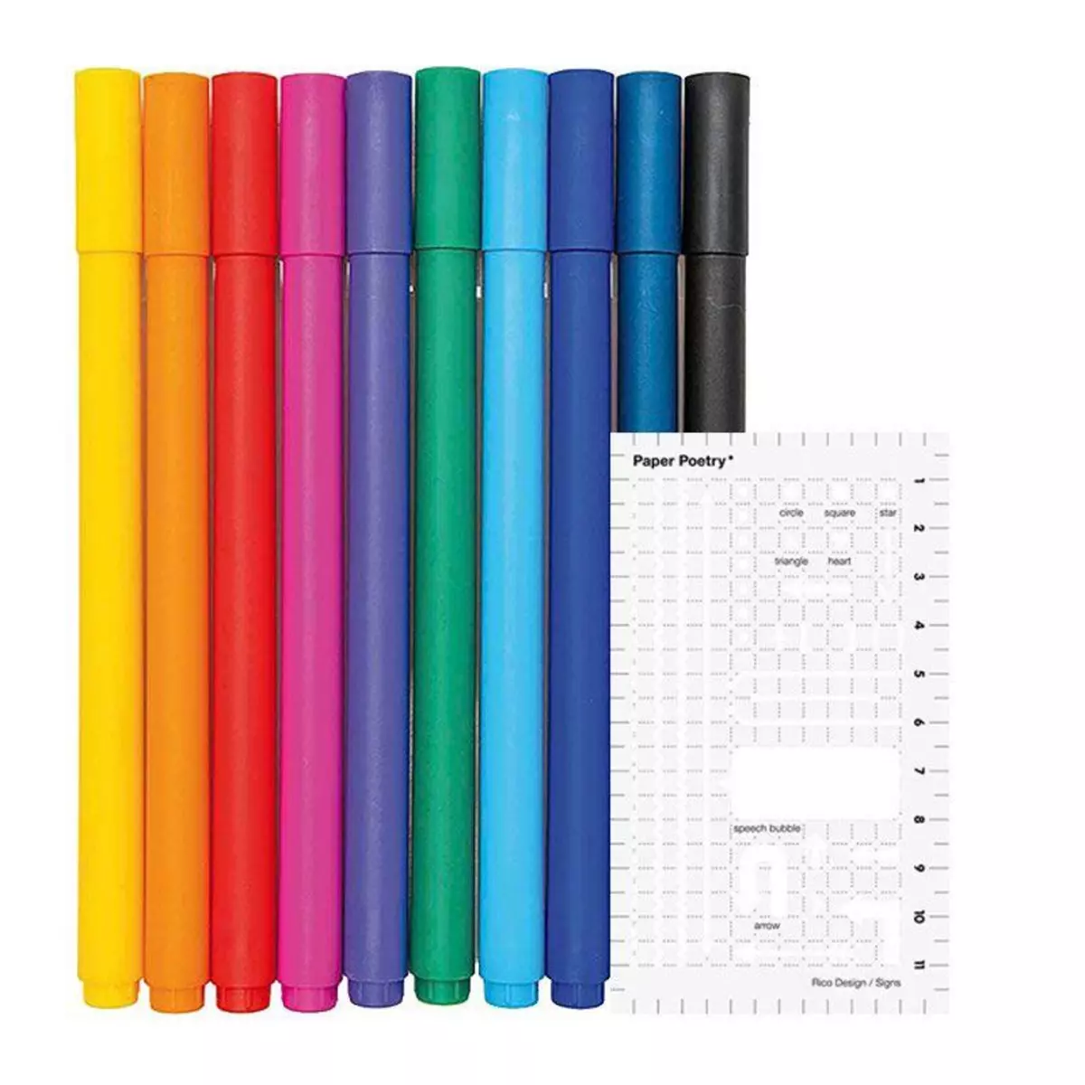 RICO DESIGN 10 stylos gel fin 0,4 mm + Pochoir flèches et formes