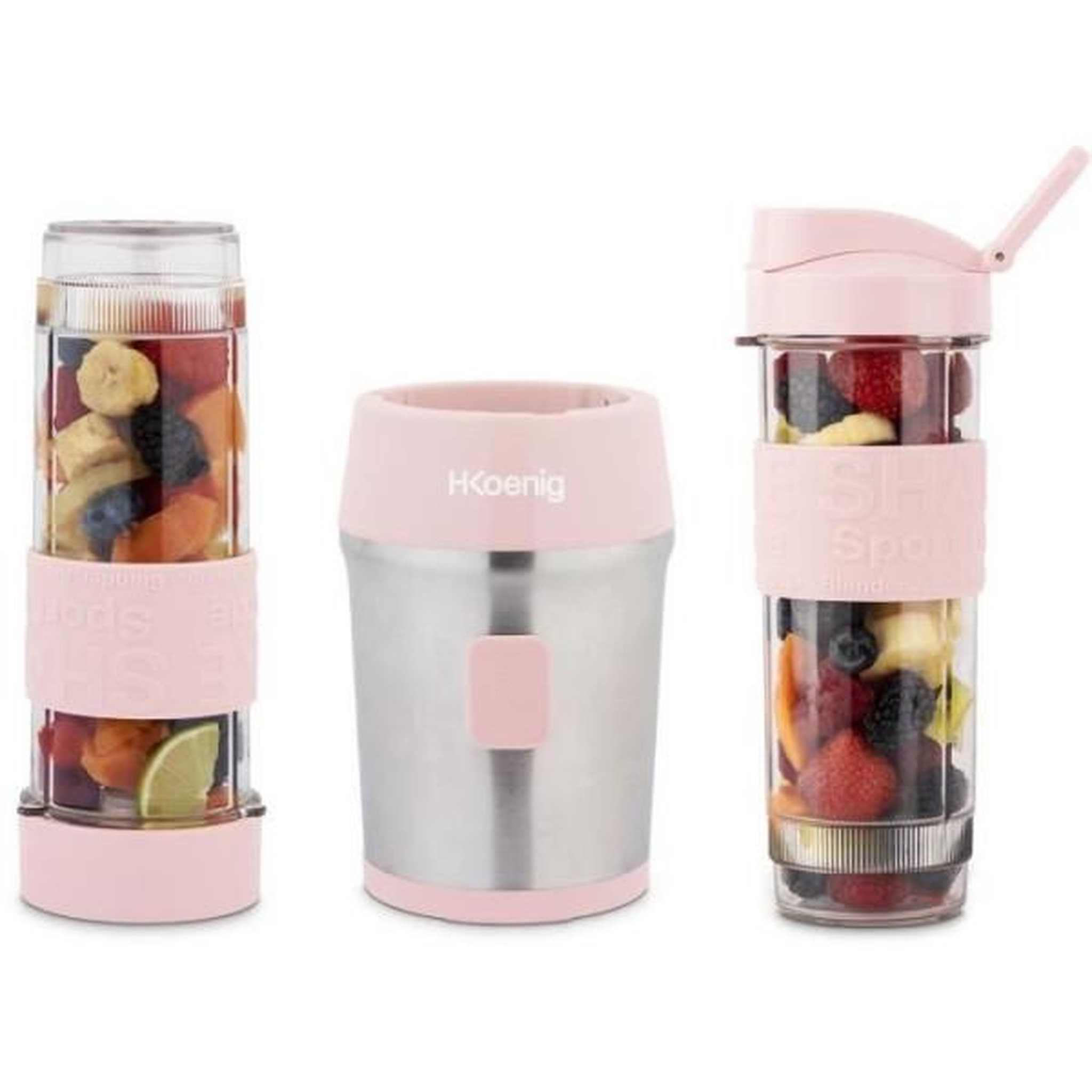 Voir la diapositive 4 : HKOENIG Blender Mini  - H.KoeNIG - SMOO12 - 300 W - 570 mL - Rose pastel - 2 gourdes incluses - Sans BPA