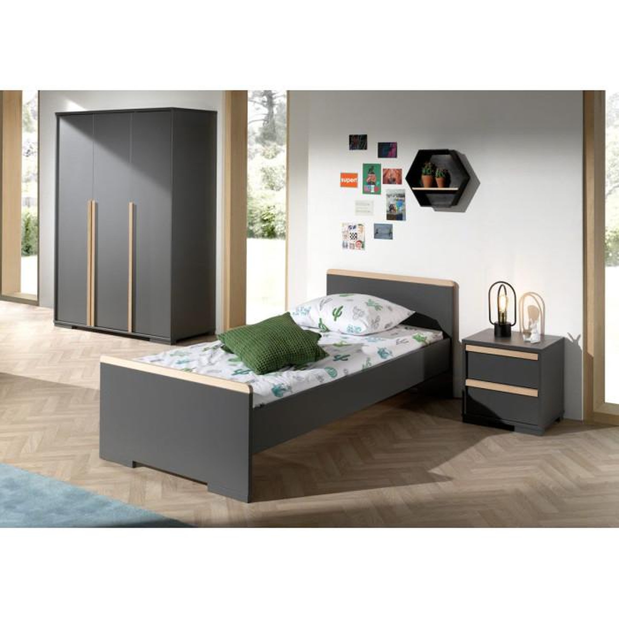 Voir la diapositive 3 : Paris Prix Armoire 3 Portes  London  195cm Gris Anthracite