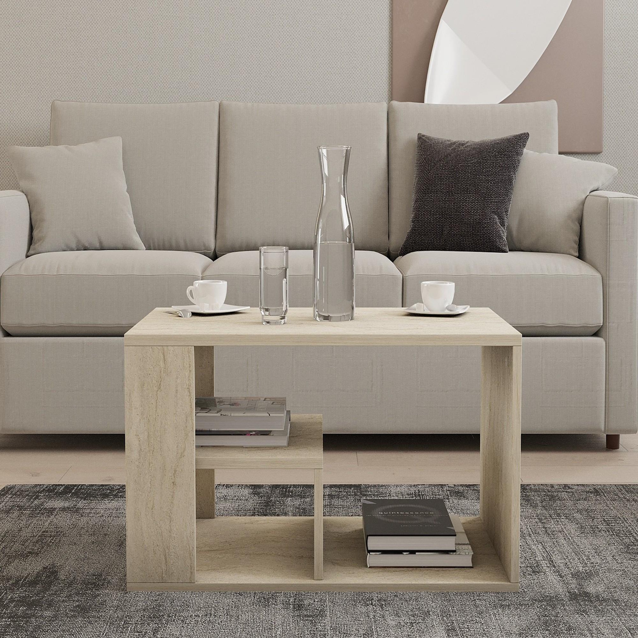 Voir la diapositive 3 : Habitat et Jardin Table basse en bois  eros  - 80 x 40 x 50 cm - travertin