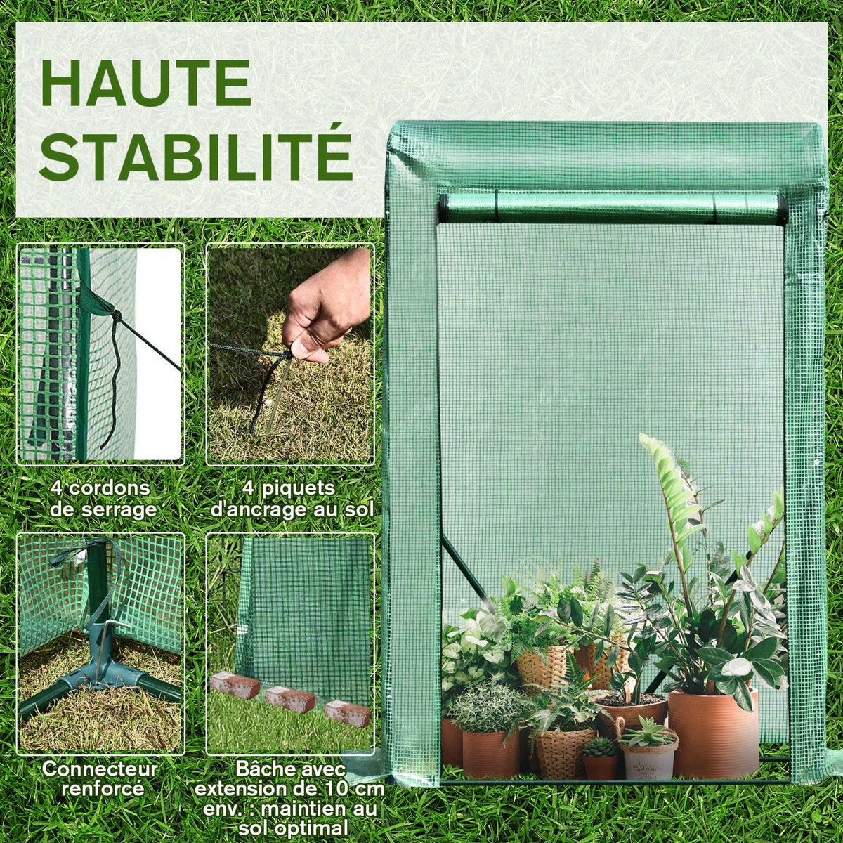 OUTSUNNY Serre de jardin serre à tomates anti-UV dim. 100L x 50l x 150H cm porte zipée déroulante acier PE vert
